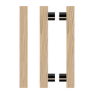 Pair of T07 Timber Pull Handles in Tasmanian Oak by Style Finish Doorware, showing the natural wood grain and sleek design.
