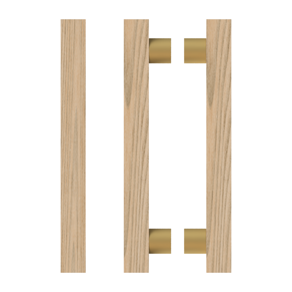 Pair T07 Timber Entrance Pull Handle, Tasmanian Oak, Back to Back Pair, CTC1000mm, H1200mm x 40mm x 40mm x Projection 85mm, Coated in Hard Wax (accentuates rich colours) in Tasmanian Oak / Satin Anodised Brass