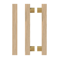 Pair of T07 Timber Pull Handles in Tasmanian Oak by Style Finish Doorware, showing natural wood grain and sleek design.