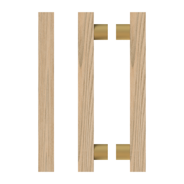 Pair T07 Timber Entrance Pull Handle, Tasmanian Oak, Back to Back Pair, CTC1000mm, H1200mm x 40mm x 40mm x Projection 85mm, Coated in Hard Wax (accentuates rich colours) in Tasmanian Oak / Satin Anodised Brass