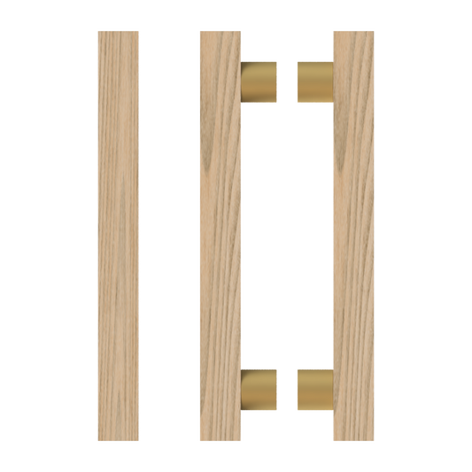 Pair T07 Timber Entrance Pull Handle, Tasmanian Oak, Back to Back Pair, CTC1000mm, H1200mm x 40mm x 40mm x Projection 85mm, Coated in Hard Wax (accentuates rich colours) in Tasmanian Oak / Satin Anodised Brass
