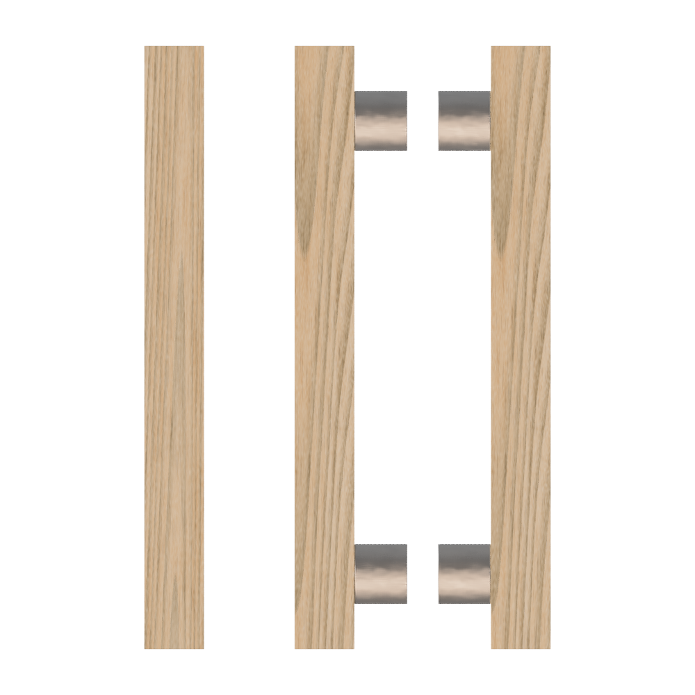 Pair of T07 Timber Pull Handles in Tasmanian Oak by Style Finish Doorware, showing natural wood grain and sleek design.