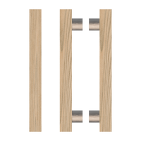Pair of T07 Timber Pull Handles in Tasmanian Oak by Style Finish Doorware, showing natural wood grain and sleek design.
