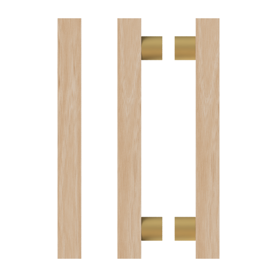 Pair T07 Timber Entrance Pull Handle, Victorian Ash, Back to Back Pair, CTC800mm, H1000mm x 40mm x 40mm x Projection 85mm, in Raw Timber (ready to stain or paint) in Victorian Ash / Satin Anodised Brass