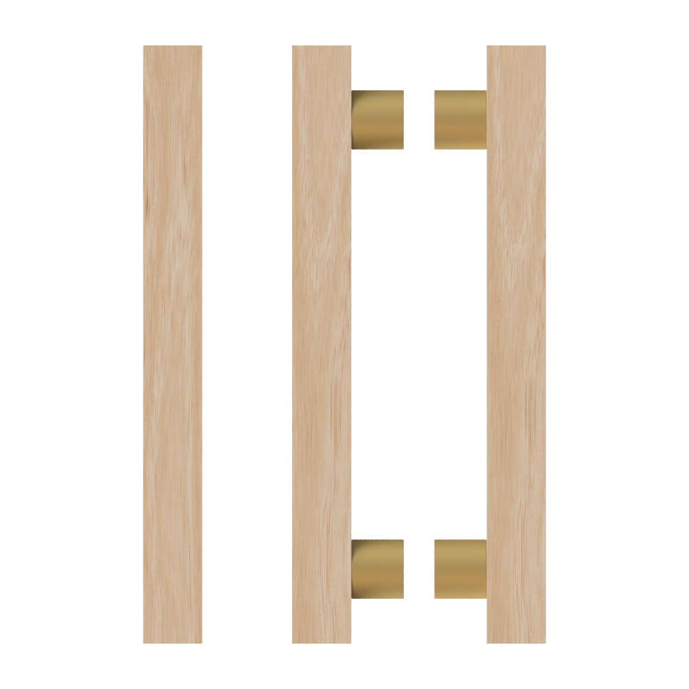 Pair T07 Timber Entrance Pull Handle, Victorian Ash, Back to Back Pair, CTC1000mm, H1200mm x 40mm x 40mm x Projection 85mm, Coated in Hard Wax (accentuates rich colours) in Victorian Ash / Satin Anodised Brass