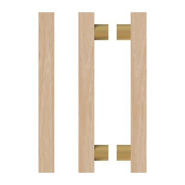 Pair T07 Timber Entrance Pull Handle, Victorian Ash, Back to Back Pair, CTC1000mm, H1200mm x 40mm x 40mm x Projection 85mm, Coated in Hard Wax (accentuates rich colours) in Victorian Ash / Satin Anodised Brass