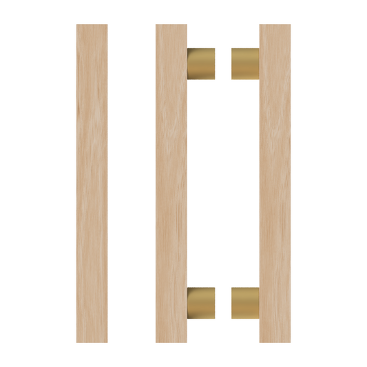 Pair T07 Timber Entrance Pull Handle, Victorian Ash, Back to Back Pair, CTC1000mm, H1200mm x 40mm x 40mm x Projection 85mm, Coated in Hard Wax (accentuates rich colours) in Victorian Ash / Satin Anodised Brass