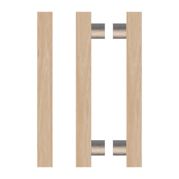 Pair T07 Timber Entrance Pull Handle, Victorian Ash, Back to Back Pair, CTC800mm, H1000mm x 40mm x 40mm x Projection 85mm, in Raw Timber (ready to stain or paint) in Victorian Ash / Satin Anodised Nickel