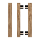 Pair of Style Finish Doorware T07 Timber Pull Handles in American Walnut with black accents, featuring sleek wood design.