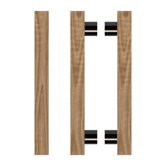 Pair T07 Timber Entrance Pull Handle, American Walnut, Back to Back Pair, CTC1000mm, H1200mm x 40mm x 40mm x Projection 85mm, Coated in Hard Wax (accentuates rich colours) in Black Walnut / Satin Anodised Gun Metal