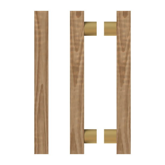 Pair T07 Timber Entrance Pull Handle, American Walnut, Back to Back Pair, CTC1000mm, H1200mm x 40mm x 40mm x Projection 85mm, Coated in Hard Wax (accentuates rich colours) in Black Walnut / Satin Anodised Brass