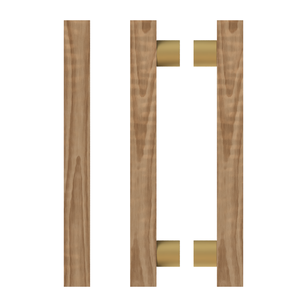 Pair T07 Timber Entrance Pull Handle, American Walnut, Back to Back Pair, CTC1000mm, H1200mm x 40mm x 40mm x Projection 85mm, Coated in Hard Wax (accentuates rich colours) in Black Walnut / Satin Anodised Brass