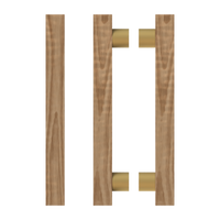 Pair of T07 Timber Pull Handles in American Walnut by Style Finish Doorware, showcasing sleek wood grain and modern design