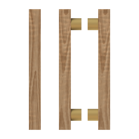 Pair T07 Timber Entrance Pull Handle, American Walnut, Back to Back Pair, CTC1000mm, H1200mm x 40mm x 40mm x Projection 85mm, Coated in Hard Wax (accentuates rich colours) in Black Walnut / Satin Anodised Brass