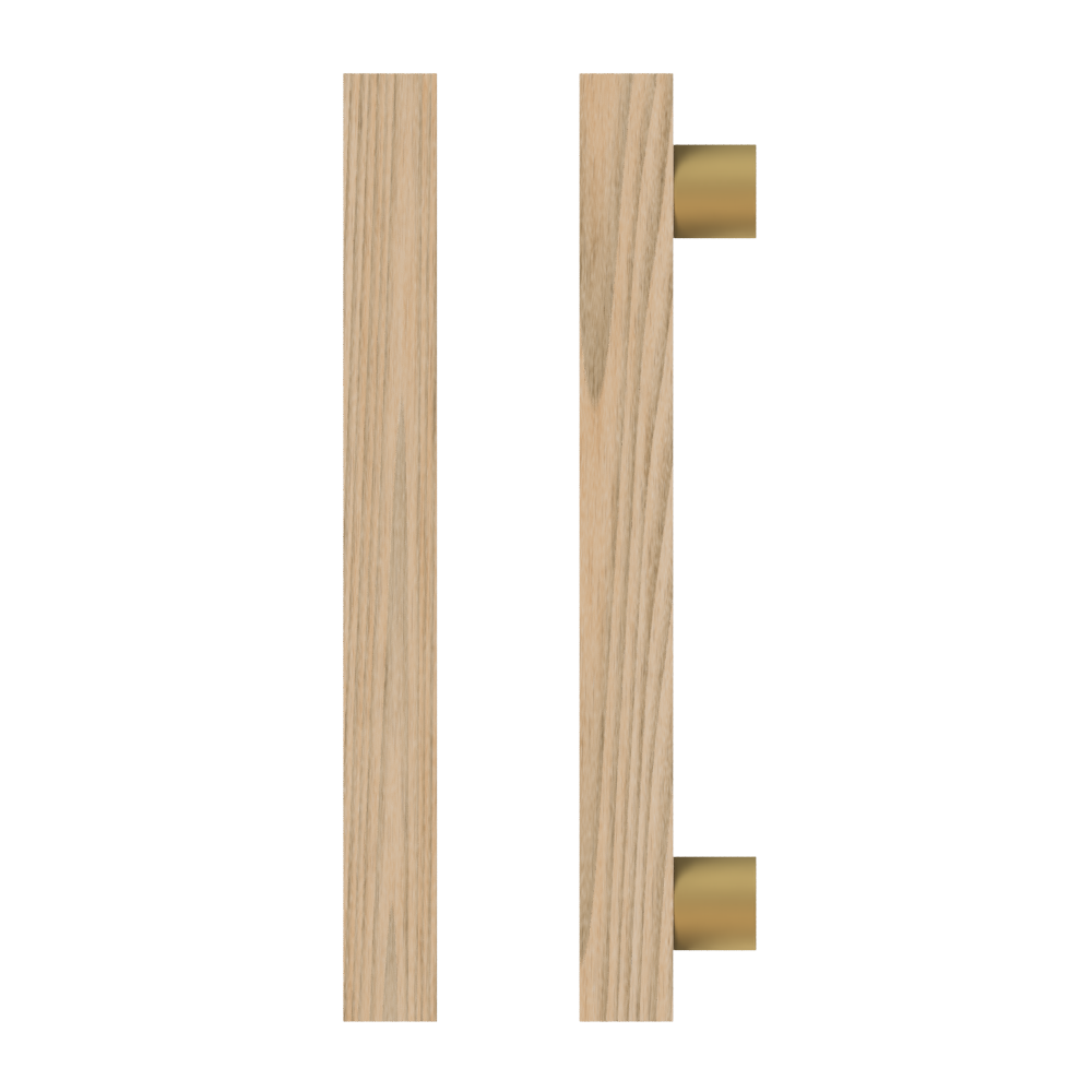 Single T07 Timber Pull Handle in Tasmanian Oak by Style Finish Doorware, displayed on a door with a sleek, natural wood finish.