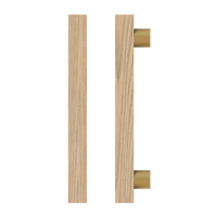 Single T07 Timber Pull Handle in Tasmanian Oak by Style Finish Doorware, displayed on a door with a sleek, natural wood finish.
