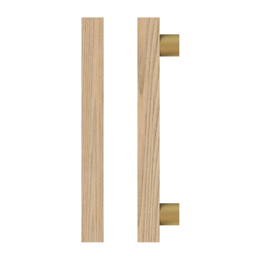 Single T07 Timber Entrance Pull Handle, Tasmanian Oak, CTC1000mm, H1200mm x 40mm x 40mm x Projection 85mm, Coated in Hard Wax (accentuates rich colours) in Tasmanian Oak / Satin Anodised Brass