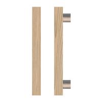 Timber pull handle in Tasmanian Oak by Style Finish Doorware, single T07 model mounted on door.