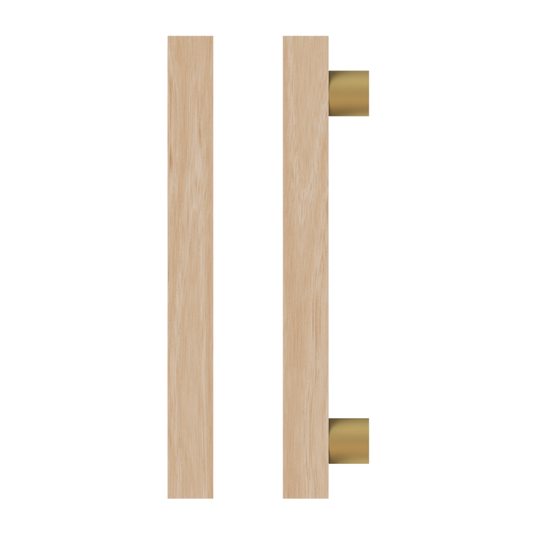 Single T07 Timber Entrance Pull Handle, Victorian Ash, CTC1000mm, H1200mm x 40mm x 40mm x Projection 85mm, Coated in Hard Wax (accentuates rich colours) in Victorian Ash / Satin Anodised Brass