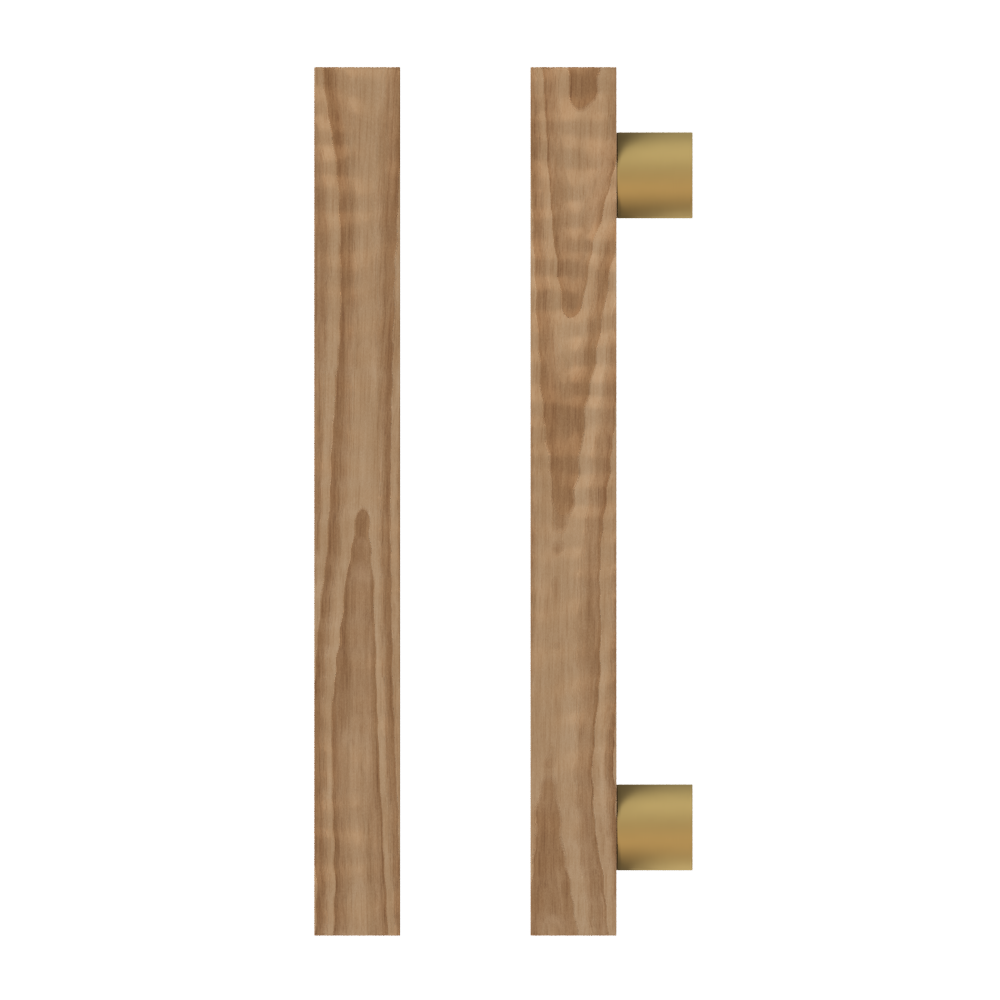 Single T07 Timber Entrance Pull Handle, American Walnut, CTC1000mm, H1200mm x 40mm x 40mm x Projection 85mm, Coated in Hard Wax (accentuates rich colours) in Black Walnut / Satin Anodised Brass