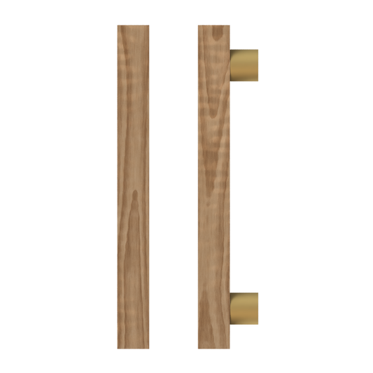 Single T07 Timber Entrance Pull Handle, American Walnut, CTC1000mm, H1200mm x 40mm x 40mm x Projection 85mm, Coated in Hard Wax (accentuates rich colours) in Black Walnut / Satin Anodised Brass