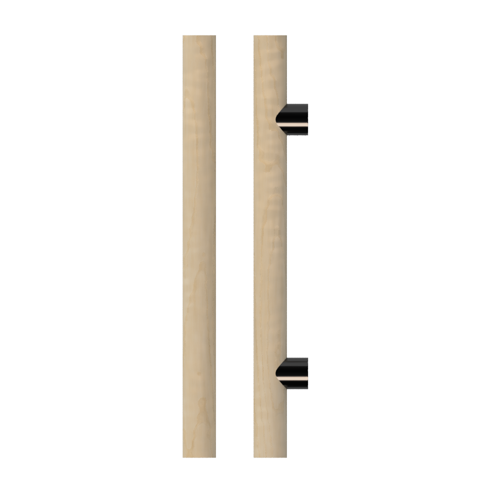 Single T08 Timber Entrance Pull Handle, American Oak, CTC600mm, H800mm x Ø40mm x Projection 85mm, Coated in Clear Acrylic (can be painted) in White Oak / Satin Anodised Gun Metal