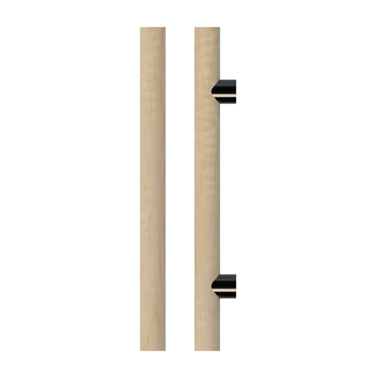 Single T08 Timber Entrance Pull Handle, American Oak, CTC600mm, H800mm x Ø40mm x Projection 85mm, Coated in Clear Acrylic (can be painted) in White Oak / Satin Anodised Gun Metal
