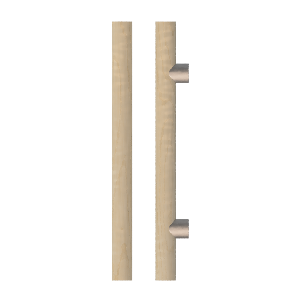 Single T08 Timber Entrance Pull Handle, American Oak, CTC600mm, H800mm x Ø40mm x Projection 85mm, Coated in Clear Acrylic (can be painted) in White Oak / Satin Anodised Nickel