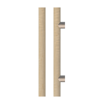 Single T08 Timber Entrance Pull Handle, American Oak, CTC600mm, H800mm x Ø40mm x Projection 85mm, Coated in Clear Acrylic (can be painted) in White Oak / Satin Anodised Nickel