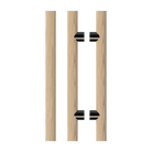 Pair of T08 Timber Pull Handles in Tasmanian Oak by Style Finish Doorware, shown mounted on a door.