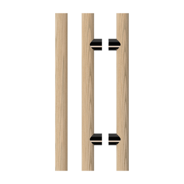 Pair T08 Timber Entrance Pull Handle, Tasmanian Oak, Back to Back Pair, CTC800mm, H1000mm x Ø40mm x Projection 85mm, in Raw Timber (ready to stain or paint) in Tasmanian Oak / Satin Anodised Gun Metal