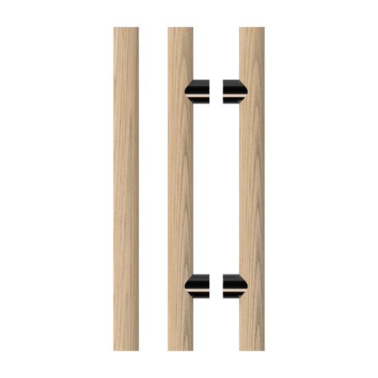 Pair T08 Timber Entrance Pull Handle, Tasmanian Oak, Back to Back Pair, CTC1000mm, H1400mm x Ø40mm x Projection 85mm, Coated in Hard Wax (accentuates rich colours) in Tasmanian Oak / Satin Anodised Gun Metal