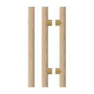 Pair of T08 Timber pull handles in American Oak with black finish by Style Finish Doorware, showing sleek, natural wood grain design.