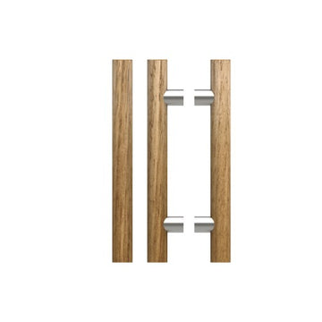 Pair T08 Timber Entrance Pull Handle, American Oak, Back to Back Pair, CTC1000mm, H1400mm x Ø40mm x Projection 85mm, Coated in Hard Wax (accentuates rich colours) in White Oak / Satin Nickel