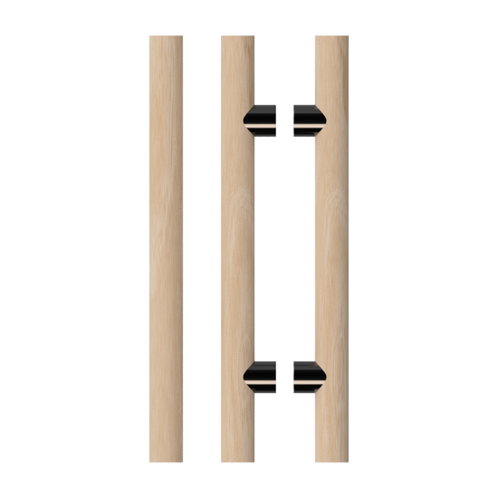 Pair T08 Timber Entrance Pull Handle, Victorian Ash, Back to Back Pair, CTC1000mm, H1200mm x Ø40mm x Projection 85mm, Coated in Hard Wax (accentuates rich colours) in Victorian Ash / Satin Anodised Gun Metal