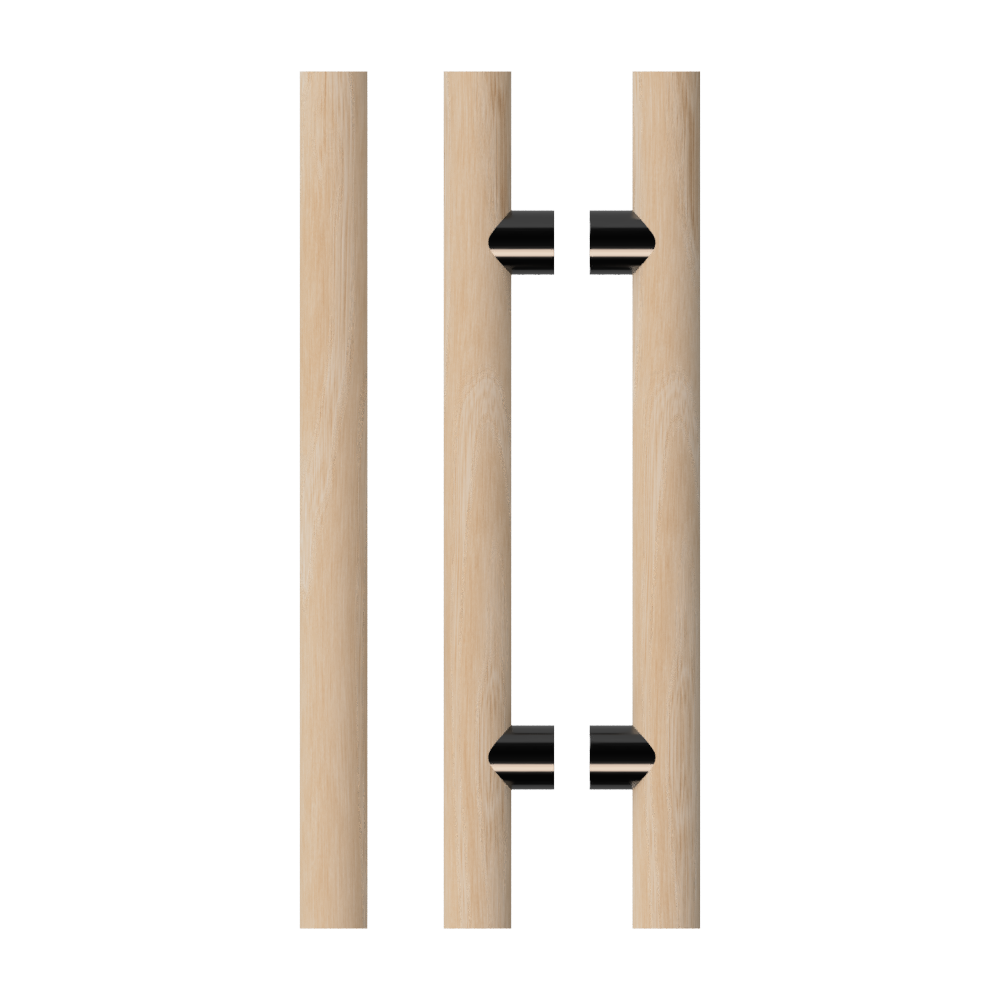 Pair T08 Timber Entrance Pull Handle, Victorian Ash, Back to Back Pair, CTC1000mm, H1200mm x Ø40mm x Projection 85mm, Coated in Hard Wax (accentuates rich colours) in Victorian Ash / Satin Anodised Gun Metal
