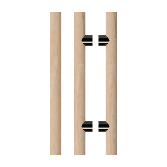 Pair T08 Timber Entrance Pull Handle, Victorian Ash, Back to Back Pair, CTC1000mm, H1200mm x Ø40mm x Projection 85mm, Coated in Hard Wax (accentuates rich colours) in Victorian Ash / Satin Anodised Gun Metal