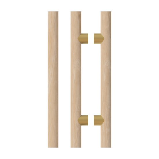 Pair T08 Timber Entrance Pull Handle, Victorian Ash, Back to Back Pair, CTC1000mm, H1200mm x Ø40mm x Projection 85mm, Coated in Hard Wax (accentuates rich colours) in Victorian Ash / Satin Anodised Brass