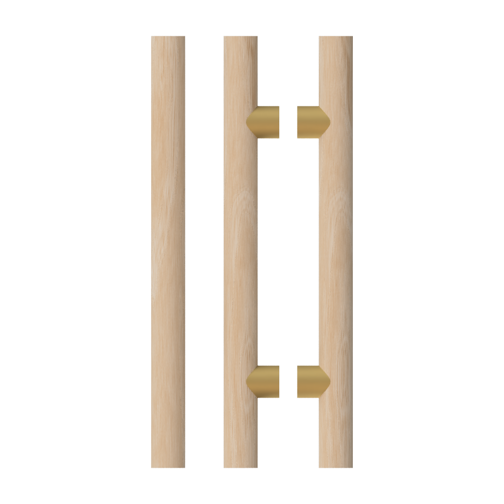 Pair T08 Timber Entrance Pull Handle, Victorian Ash, Back to Back Pair, CTC1000mm, H1200mm x Ø40mm x Projection 85mm, Coated in Hard Wax (accentuates rich colours) in Victorian Ash / Satin Anodised Brass