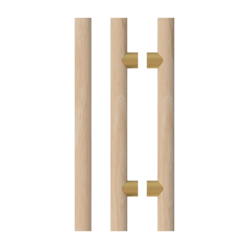 Pair T08 Timber Entrance Pull Handle, Victorian Ash, Back to Back Pair, CTC1000mm, H1200mm x Ø40mm x Projection 85mm, Coated in Hard Wax (accentuates rich colours) in Victorian Ash / Satin Anodised Brass