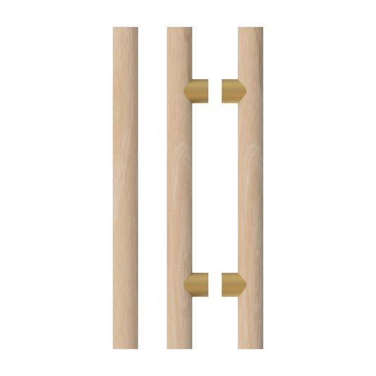 Pair T08 Timber Entrance Pull Handle, Victorian Ash, Back to Back Pair, CTC1000mm, H1200mm x Ø40mm x Projection 85mm, Coated in Hard Wax (accentuates rich colours) in Victorian Ash / Satin Anodised Brass