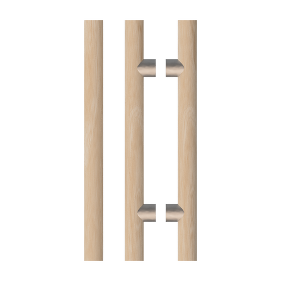 Pair T08 Timber Entrance Pull Handle, Victorian Ash, Back to Back Pair, CTC1000mm, H1200mm x Ø40mm x Projection 85mm, Coated in Hard Wax (accentuates rich colours) in Victorian Ash / Satin Anodised Nickel