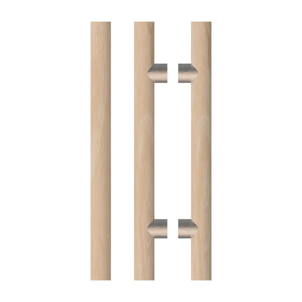 Pair T08 Timber Entrance Pull Handle, Victorian Ash, Back to Back Pair, CTC1000mm, H1200mm x Ø40mm x Projection 85mm, Coated in Hard Wax (accentuates rich colours) in Victorian Ash / Satin Anodised Nickel