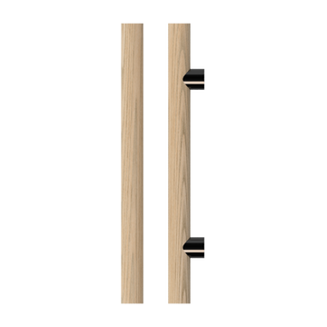 Single T08 Timber Entrance Pull Handle, Tasmanian Oak, CTC800mm, H1000mm x Ø40mm x Projection 85mm, in Raw Timber (ready to stain or paint) in Tasmanian Oak / Satin Anodised Gun Metal
