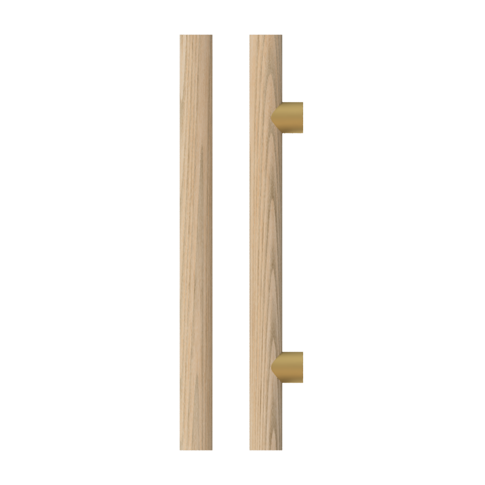 Single T08 Timber Entrance Pull Handle, Tasmanian Oak, CTC1000mm, H1200mm x Ø40mm x Projection 85mm, Coated in Hard Wax (accentuates rich colours) in Tasmanian Oak / Satin Anodised Brass