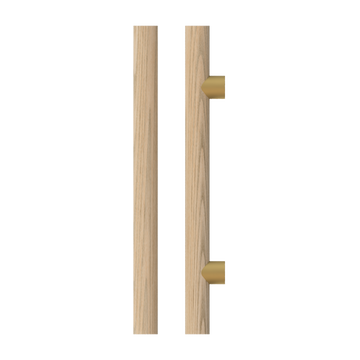 Single T08 Timber Entrance Pull Handle, Tasmanian Oak, CTC1000mm, H1200mm x Ø40mm x Projection 85mm, Coated in Hard Wax (accentuates rich colours) in Tasmanian Oak / Satin Anodised Brass