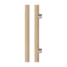 Single T08 Timber Pull Handle in American Oak by Style Finish Doorware, showing the smooth wooden finish and ergonomic design.
