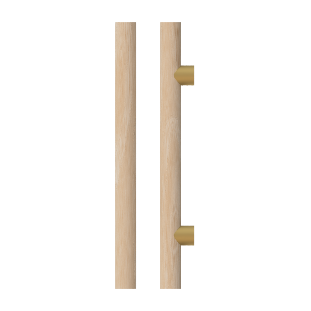Single T08 Timber Entrance Pull Handle, Victorian Ash, CTC1000mm, H1200mm x Ø40mm x Projection 85mm, Coated in Hard Wax (accentuates rich colours) in Victorian Ash / Satin Anodised Brass