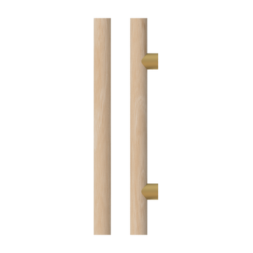 Single T08 Timber Entrance Pull Handle, Victorian Ash, CTC1000mm, H1200mm x Ø40mm x Projection 85mm, Coated in Hard Wax (accentuates rich colours) in Victorian Ash / Satin Anodised Brass