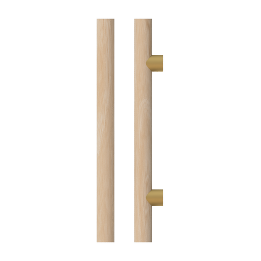 Single T08 Timber Entrance Pull Handle, Victorian Ash, CTC1000mm, H1200mm x Ø40mm x Projection 85mm, Coated in Hard Wax (accentuates rich colours) in Victorian Ash / Satin Anodised Brass